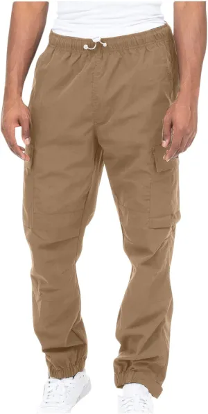 Men's Cargo Pants Casual Cotton Jogger Multi Pockets Outdoor Work Sweatpants Lightweight Drawstring Hiking Pants
