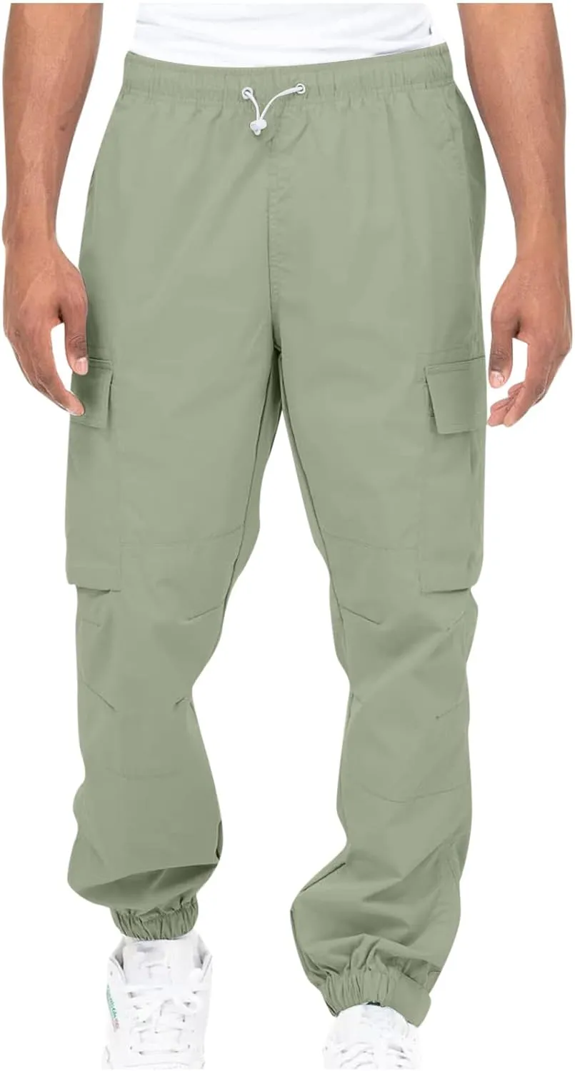 Men's Cargo Pants Casual Cotton Jogger Multi Pockets Outdoor Work Sweatpants Lightweight Drawstring Hiking Pants