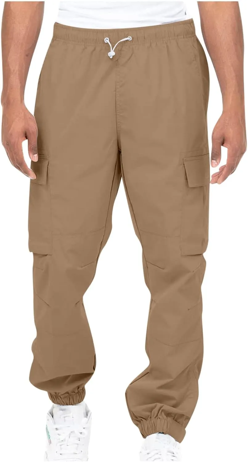 Men's Cargo Pants Casual Cotton Jogger Multi Pockets Outdoor Work Sweatpants Lightweight Drawstring Hiking Pants