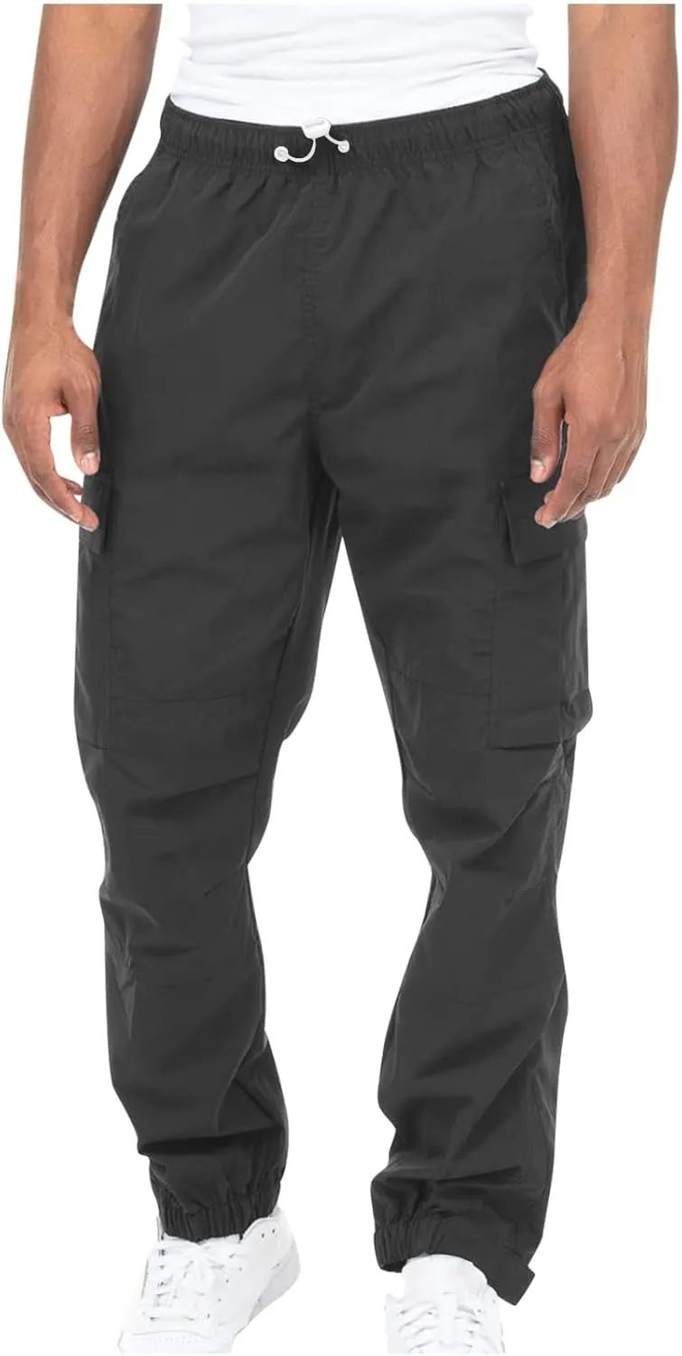 Men's Cargo Pants Casual Cotton Jogger Multi Pockets Outdoor Work Sweatpants Lightweight Drawstring Hiking Pants