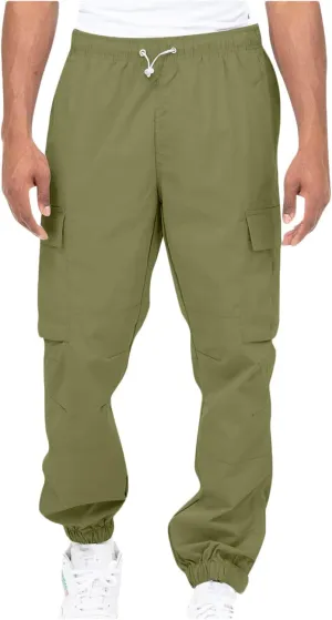 Men's Cargo Pants Casual Cotton Jogger Multi Pockets Outdoor Work Sweatpants Lightweight Drawstring Hiking Pants
