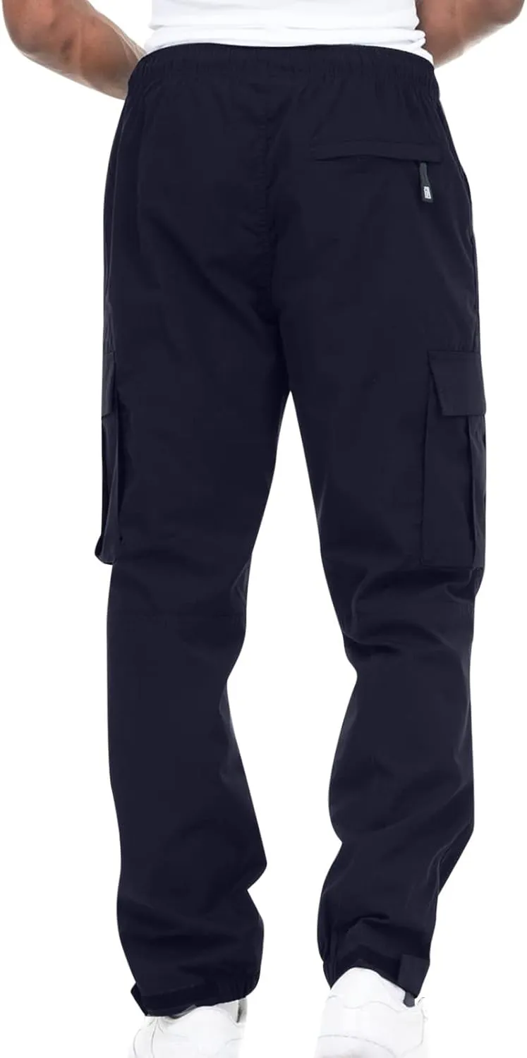 Men's Cargo Pants Casual Cotton Jogger Multi Pockets Outdoor Work Sweatpants Lightweight Drawstring Hiking Pants