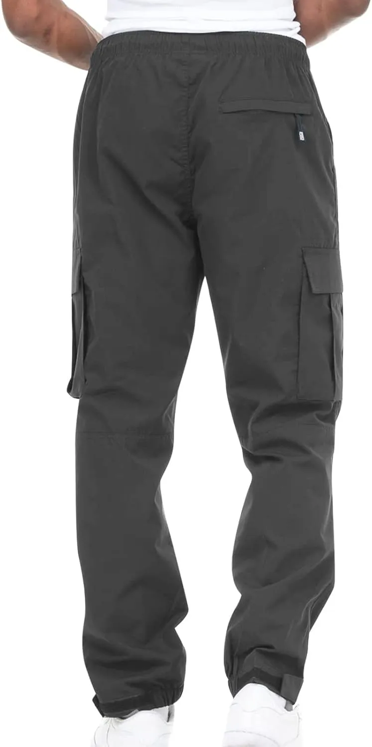 Men's Cargo Pants Casual Cotton Jogger Multi Pockets Outdoor Work Sweatpants Lightweight Drawstring Hiking Pants
