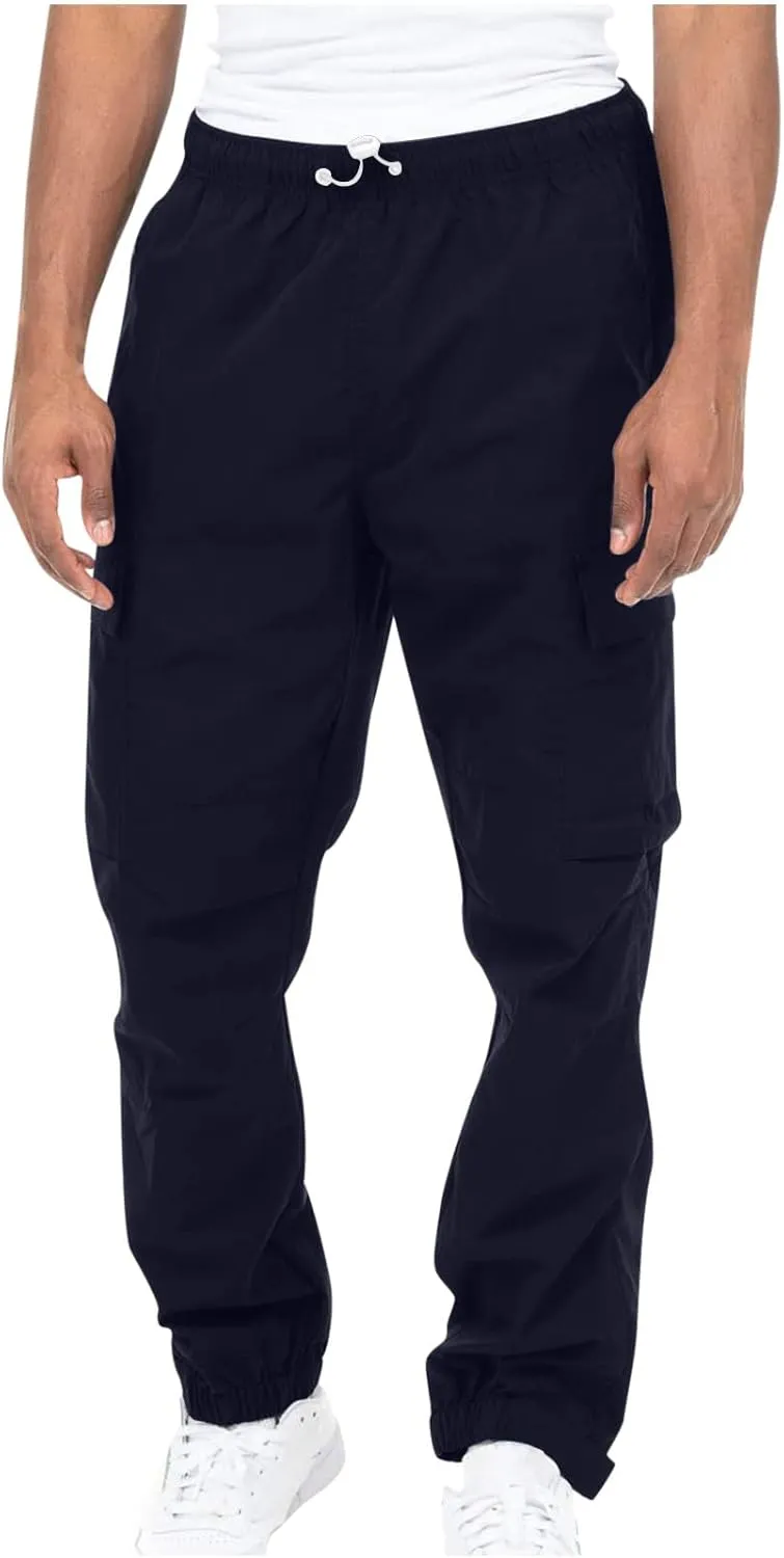 Men's Cargo Pants Casual Cotton Jogger Multi Pockets Outdoor Work Sweatpants Lightweight Drawstring Hiking Pants