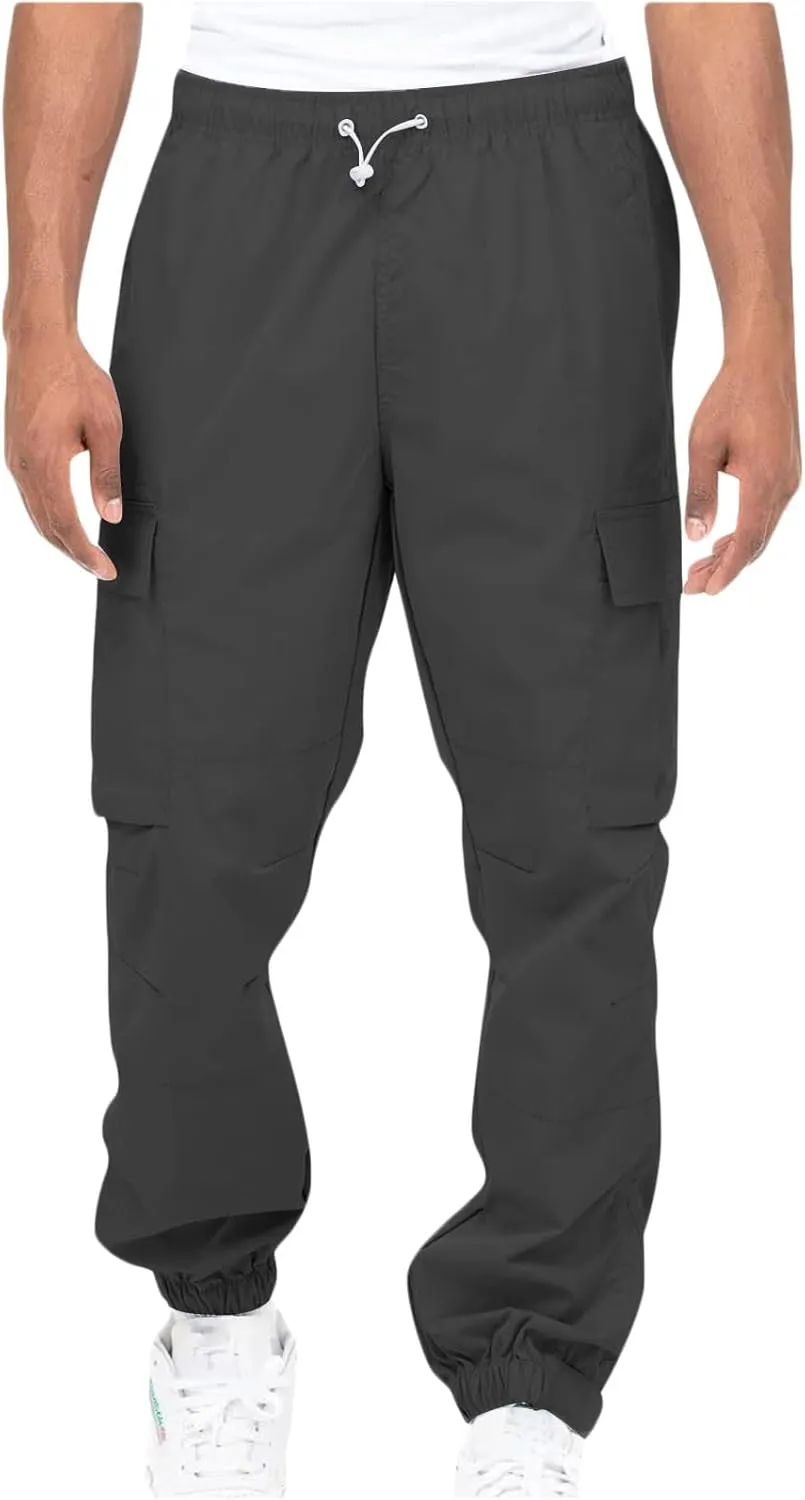 Men's Cargo Pants Casual Cotton Jogger Multi Pockets Outdoor Work Sweatpants Lightweight Drawstring Hiking Pants