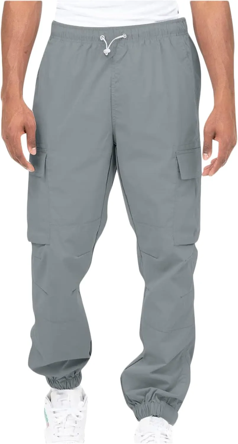 Men's Cargo Pants Casual Cotton Jogger Multi Pockets Outdoor Work Sweatpants Lightweight Drawstring Hiking Pants