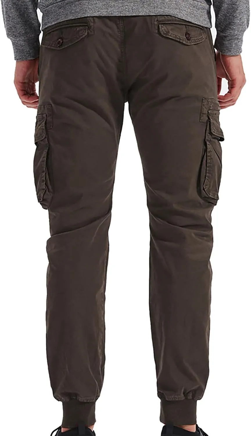 Mens Cargo Pants Multi Pockets Hiking Pants Cotton Stretch Elastic Waist Lightweight Trousers Outdoor Casual Pants