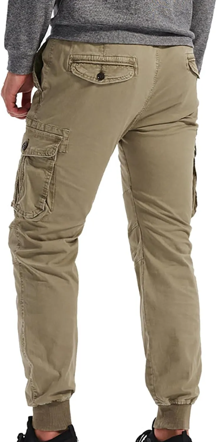Mens Cargo Pants Multi Pockets Hiking Pants Cotton Stretch Elastic Waist Lightweight Trousers Outdoor Casual Pants