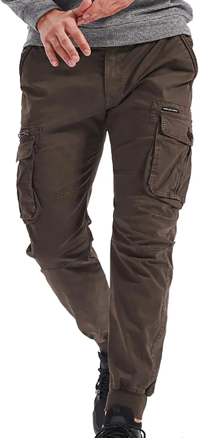 Mens Cargo Pants Multi Pockets Hiking Pants Cotton Stretch Elastic Waist Lightweight Trousers Outdoor Casual Pants