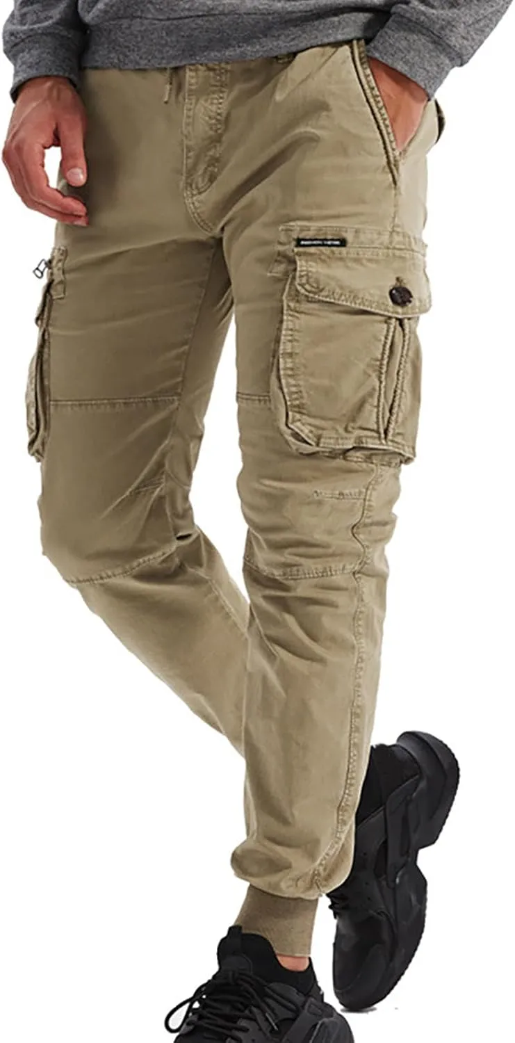 Mens Cargo Pants Multi Pockets Hiking Pants Cotton Stretch Elastic Waist Lightweight Trousers Outdoor Casual Pants