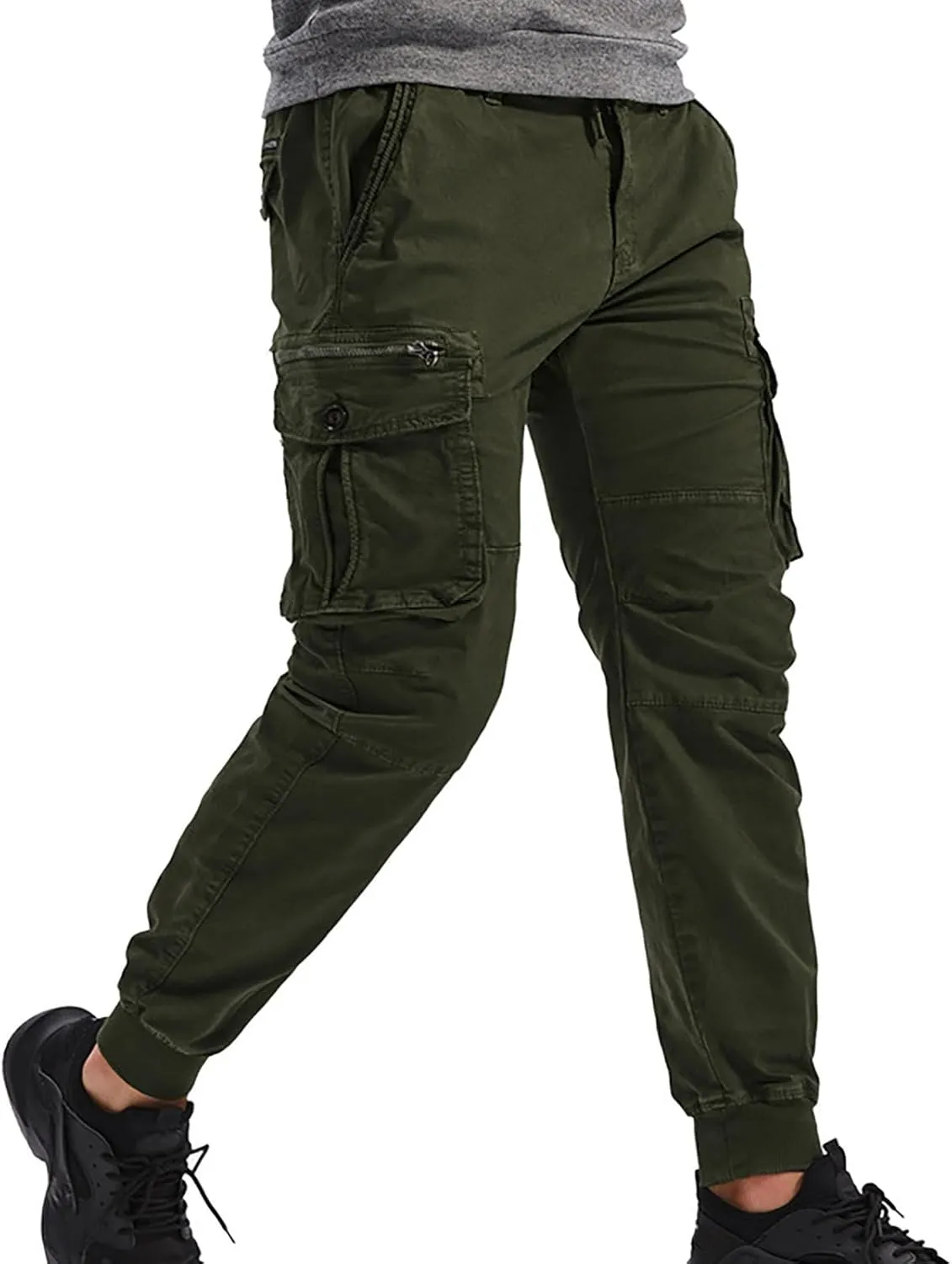 Mens Cargo Pants Multi Pockets Hiking Pants Cotton Stretch Elastic Waist Lightweight Trousers Outdoor Casual Pants