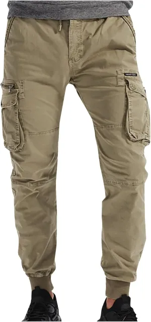 Mens Cargo Pants Multi Pockets Hiking Pants Cotton Stretch Elastic Waist Lightweight Trousers Outdoor Casual Pants