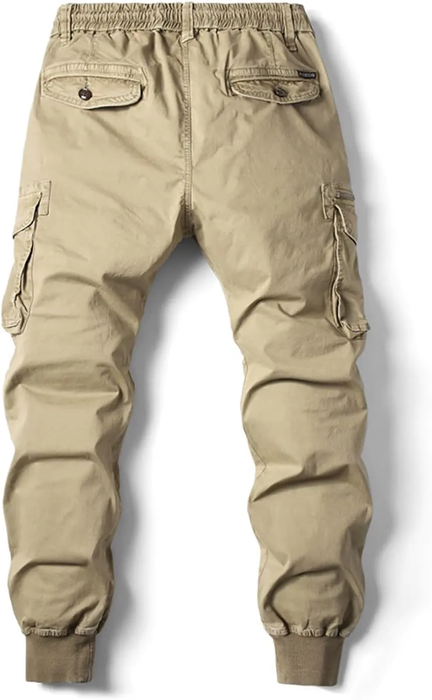 Mens Cargo Pants Multi Pockets Hiking Pants Cotton Stretch Elastic Waist Lightweight Trousers Outdoor Casual Pants