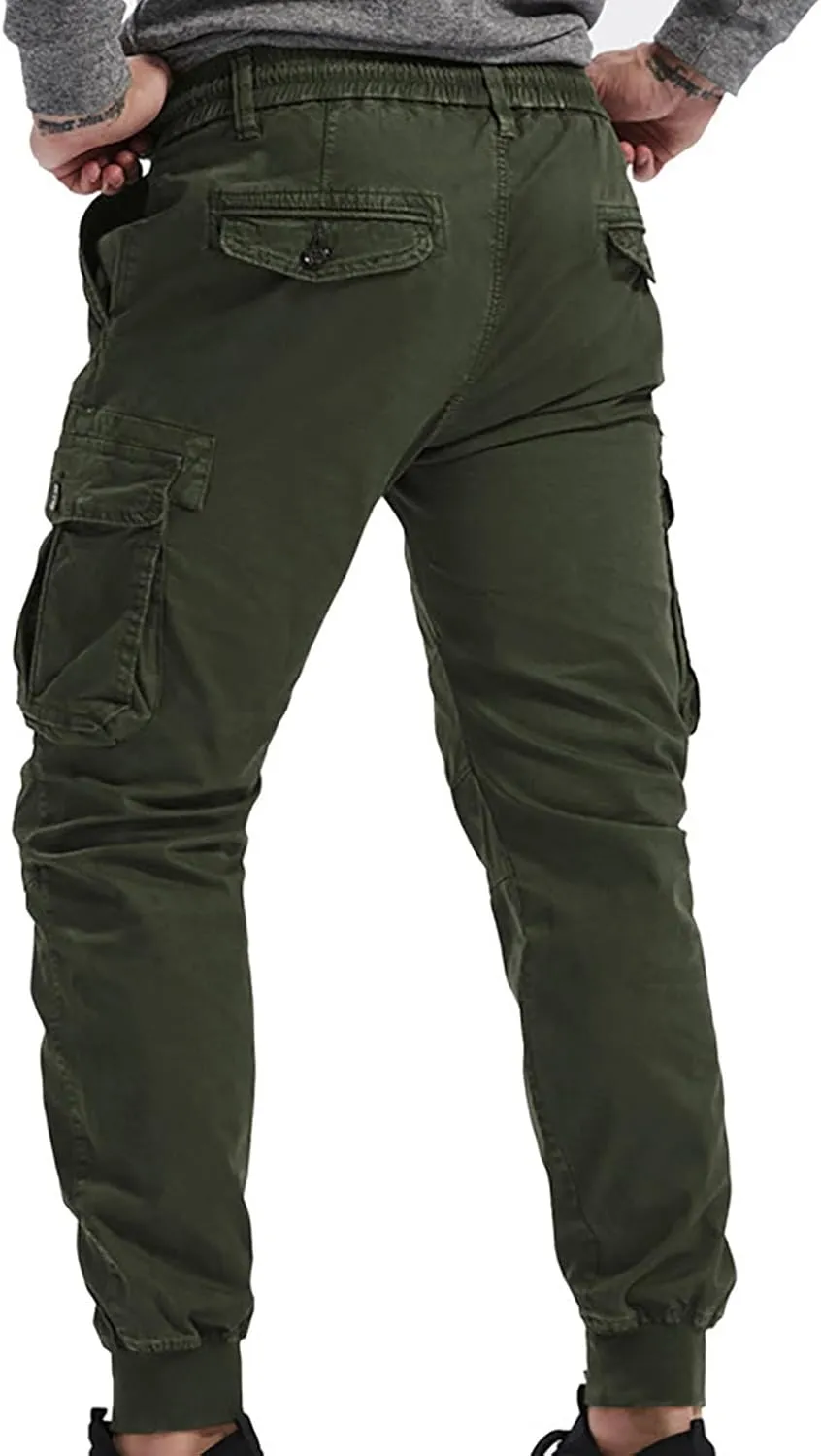 Mens Cargo Pants Multi Pockets Hiking Pants Cotton Stretch Elastic Waist Lightweight Trousers Outdoor Casual Pants