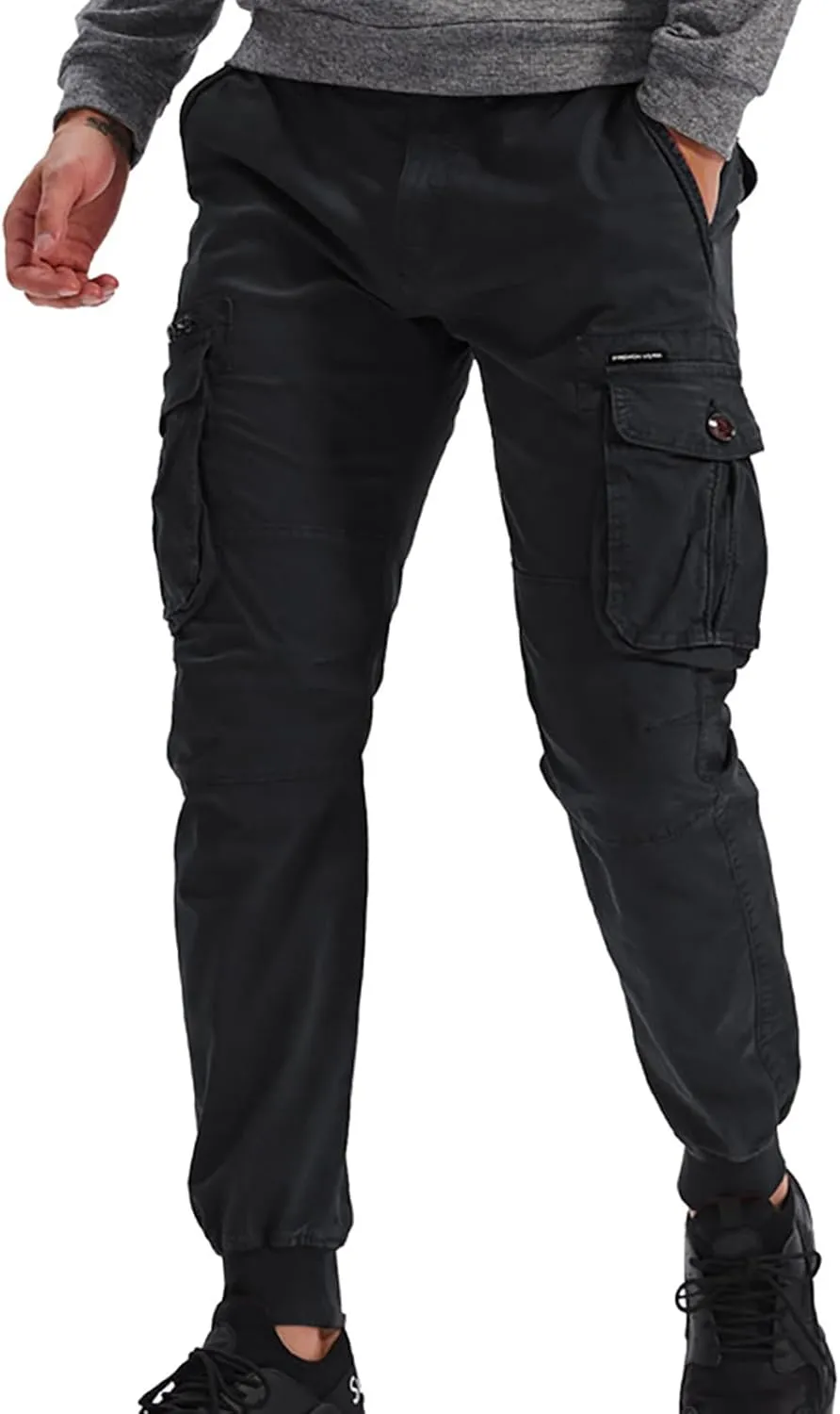 Mens Cargo Pants Multi Pockets Hiking Pants Cotton Stretch Elastic Waist Lightweight Trousers Outdoor Casual Pants
