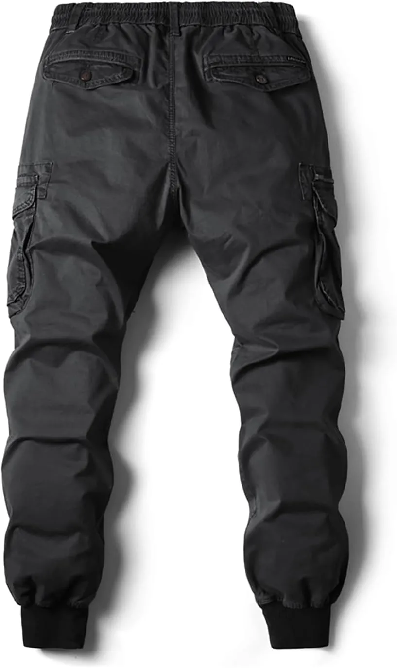 Mens Cargo Pants Multi Pockets Hiking Pants Cotton Stretch Elastic Waist Lightweight Trousers Outdoor Casual Pants
