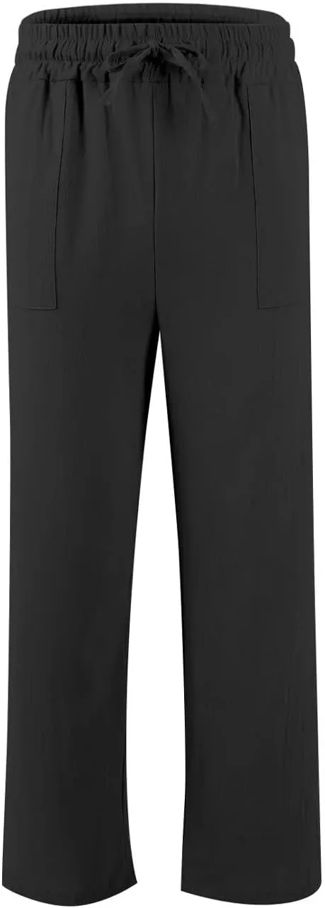Men's Casual Linen Beach Pants, Drawstring Waist Loose Fit Trousers for Big Tall