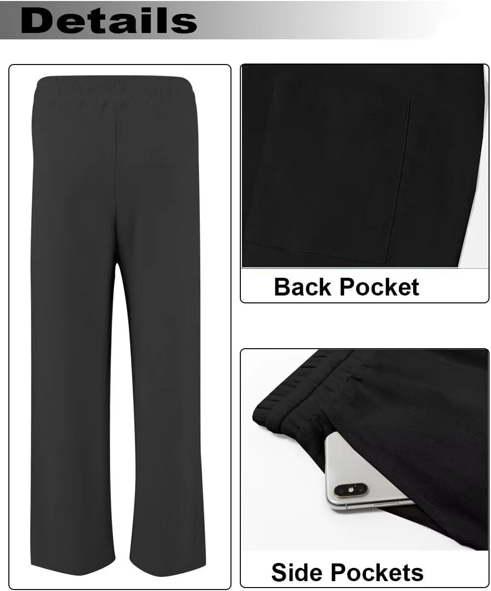 Men's Casual Linen Beach Pants, Drawstring Waist Loose Fit Trousers for Big Tall