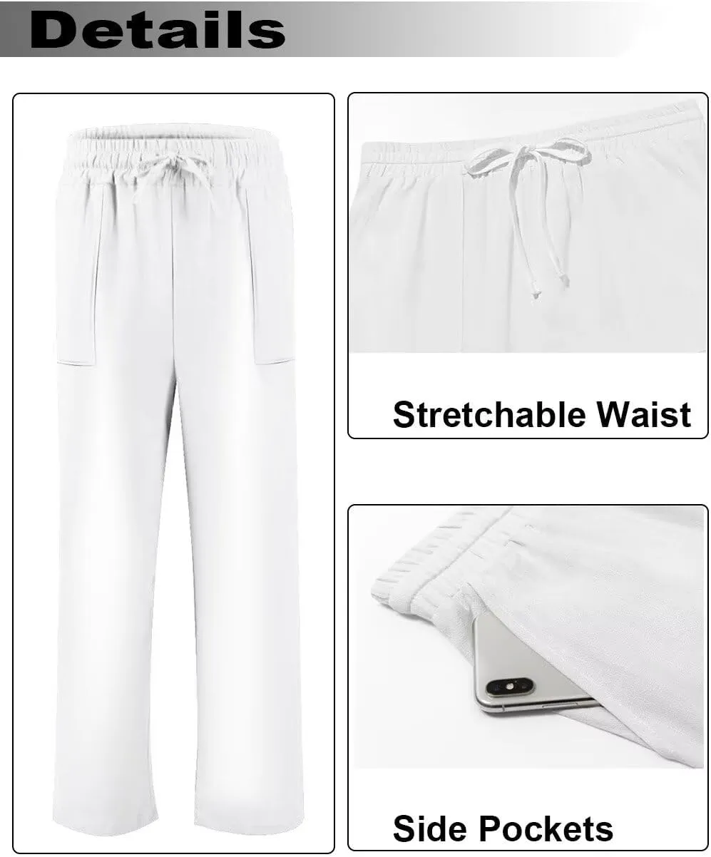 Men's Casual Linen Beach Pants, Drawstring Waist Loose Fit Trousers for Big Tall