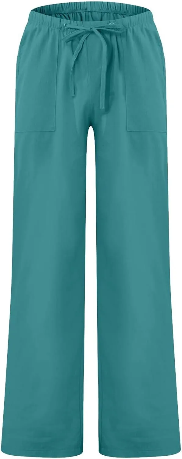 Men's Casual Linen Pants Lightweight Summer Beach Loose Fit Trousers with Pockets