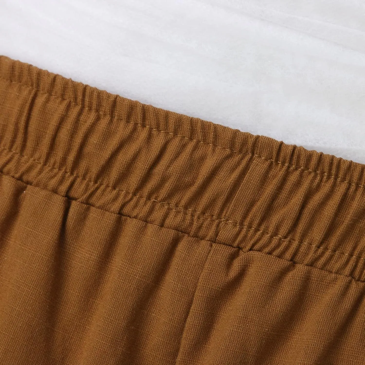 Men's Casual Pants Beach Summer Elastic Waist Drawstring Pants Lightweight Breathable Straight Leg Long Trousers