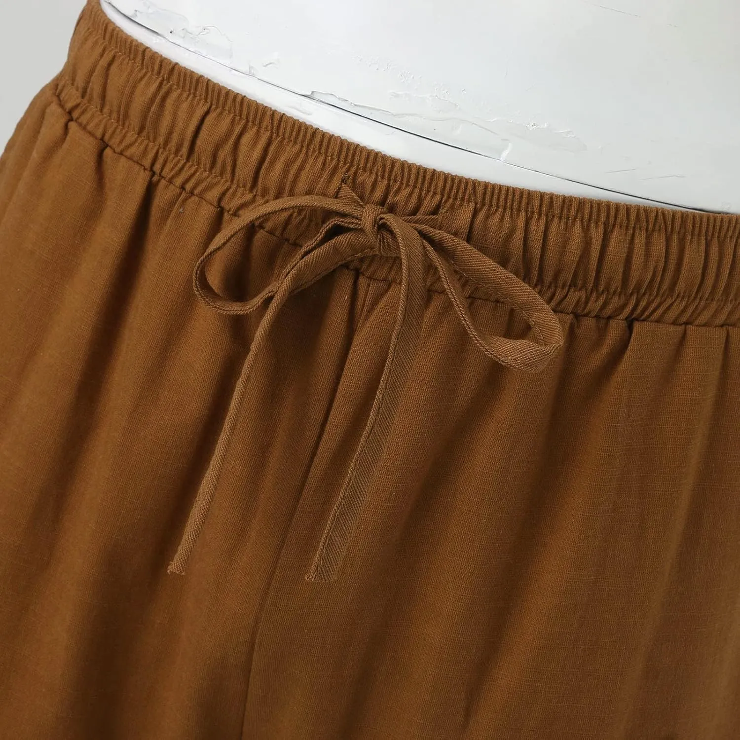 Men's Casual Pants Beach Summer Elastic Waist Drawstring Pants Lightweight Breathable Straight Leg Long Trousers