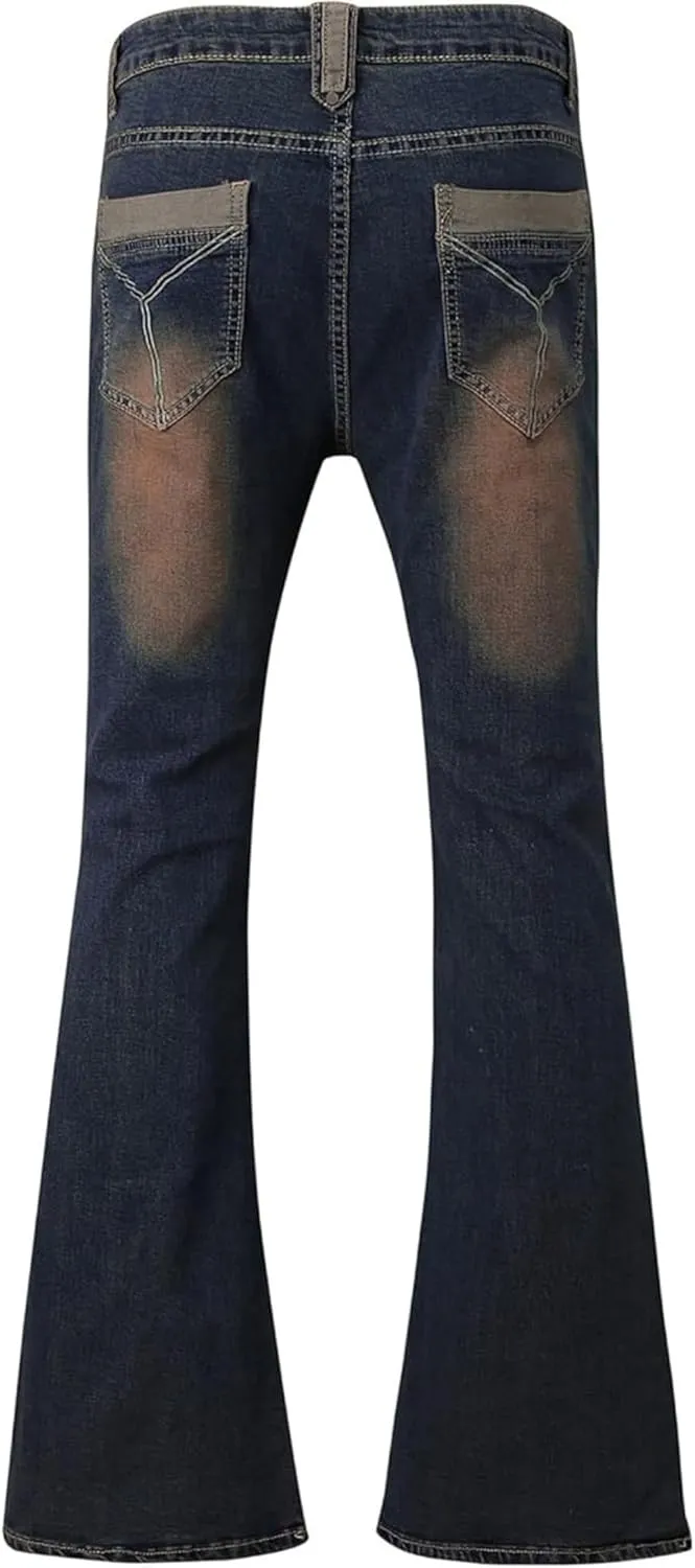 Men's Classic Disco Retro Flared Denim Pants Vintage Relaxed Bell Bottom Jeans 60s 70s Stretch Jean Trousers