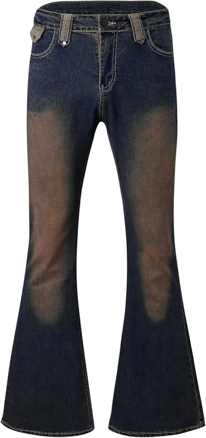 Men's Classic Disco Retro Flared Denim Pants Vintage Relaxed Bell Bottom Jeans 60s 70s Stretch Jean Trousers