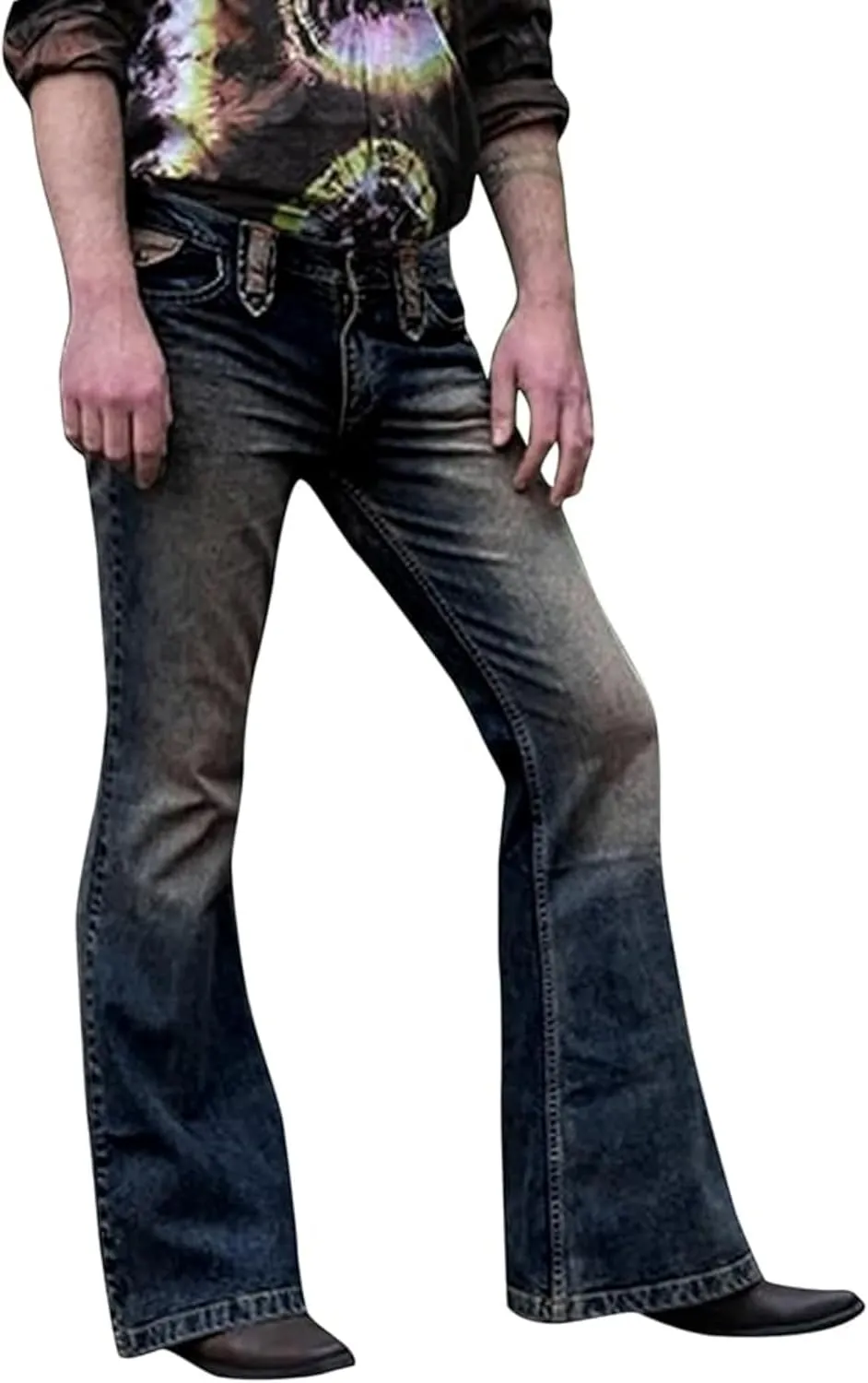 Men's Classic Disco Retro Flared Denim Pants Vintage Relaxed Bell Bottom Jeans 60s 70s Stretch Jean Trousers