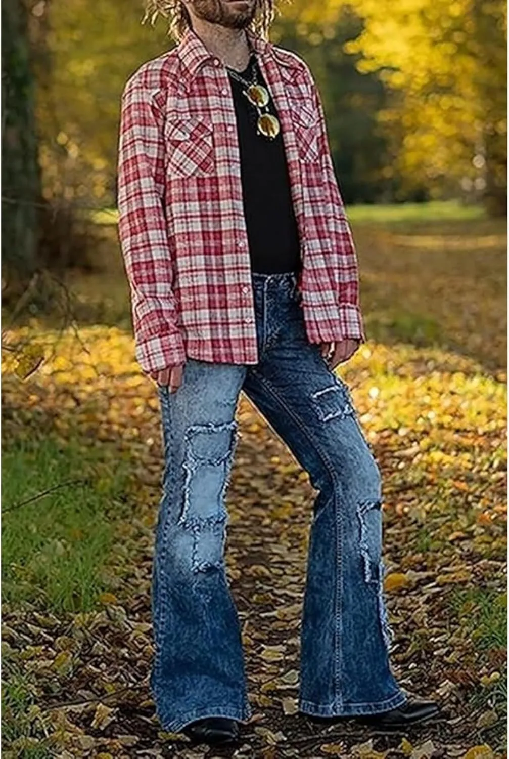 Men's Classic Disco Retro Flared Denim Pants Vintage Relaxed Bell Bottom Jeans 60s 70s Stretch Jean Trousers