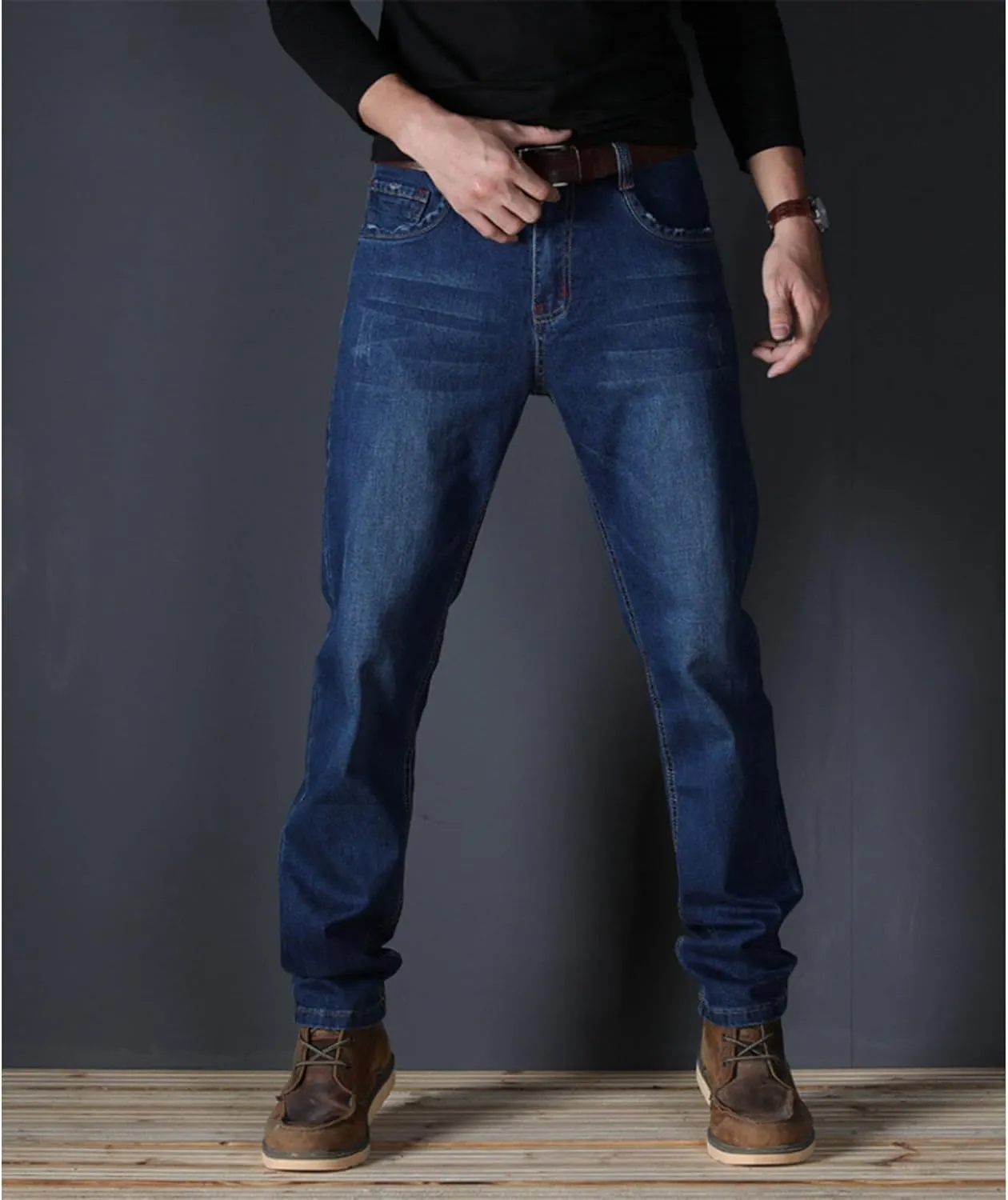 Men's Classic Relaxed Fit Jean Lightweight Straight Leg Washed Denim Jeans Retro Distressed Loose Fit Jean Pants