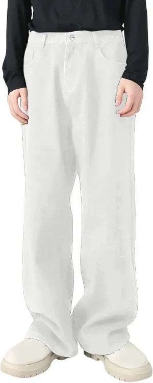 Mens Distressed Jeans Relaxed Fit Casual Straight Leg Washed Denim Pants with Pockets Hip Hop Streetwear Trousers