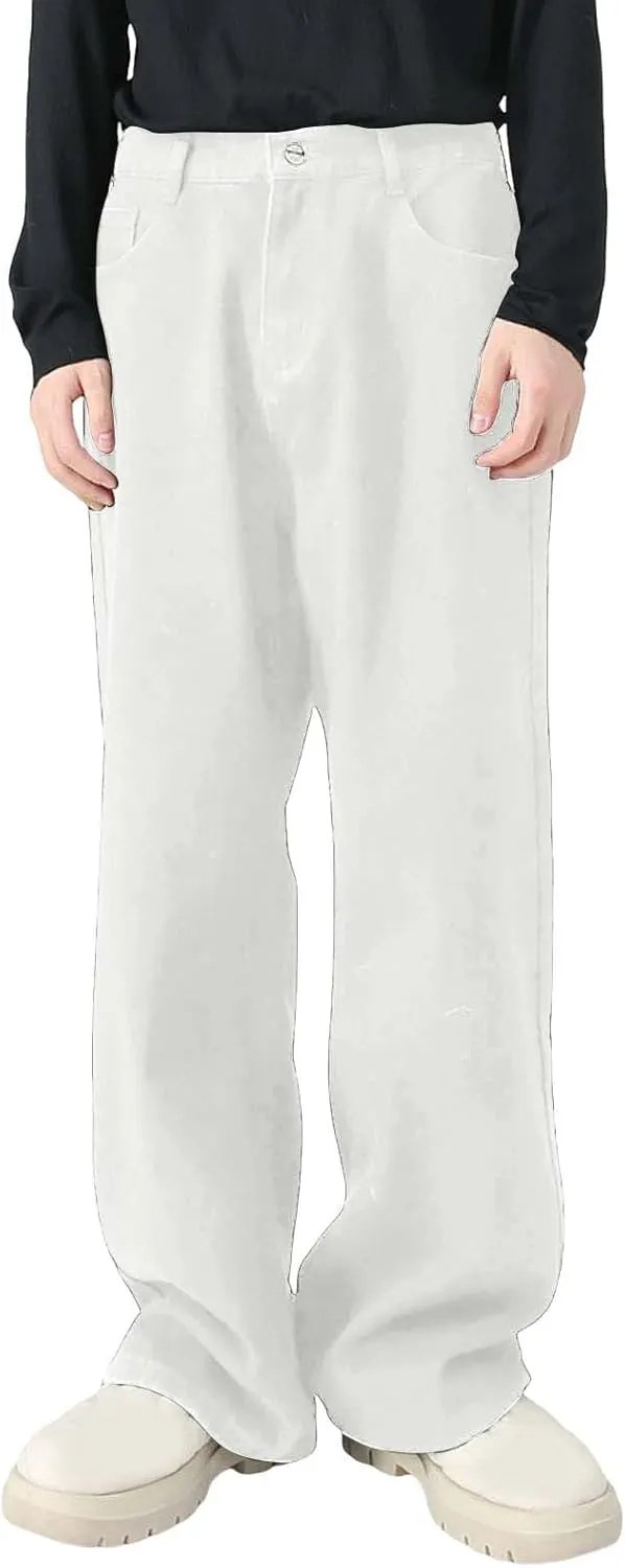 Mens Distressed Jeans Relaxed Fit Casual Straight Leg Washed Denim Pants with Pockets Hip Hop Streetwear Trousers