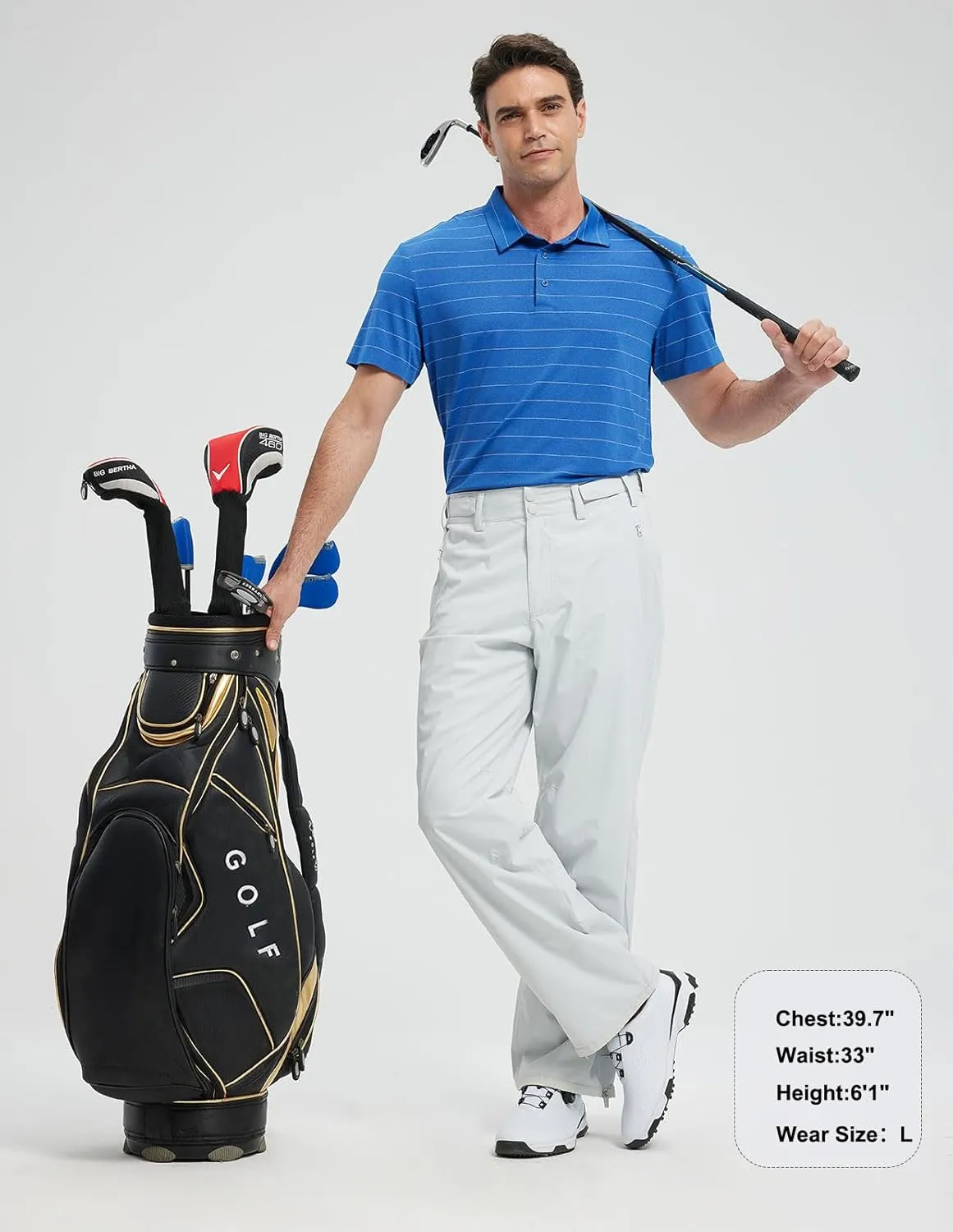 Men's Golf Pants Waterproof Comfort-Fit Rain Pants Lightweight Breathable Hiking Pants with Pockets