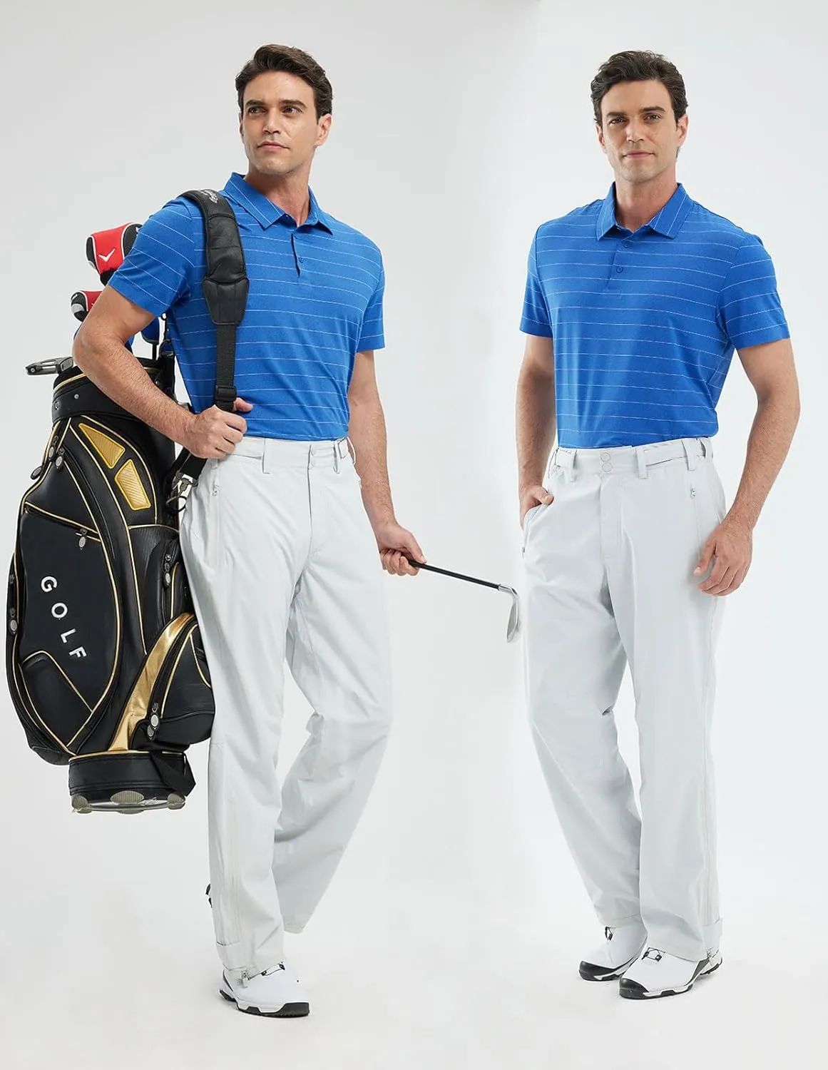 Men's Golf Pants Waterproof Comfort-Fit Rain Pants Lightweight Breathable Hiking Pants with Pockets