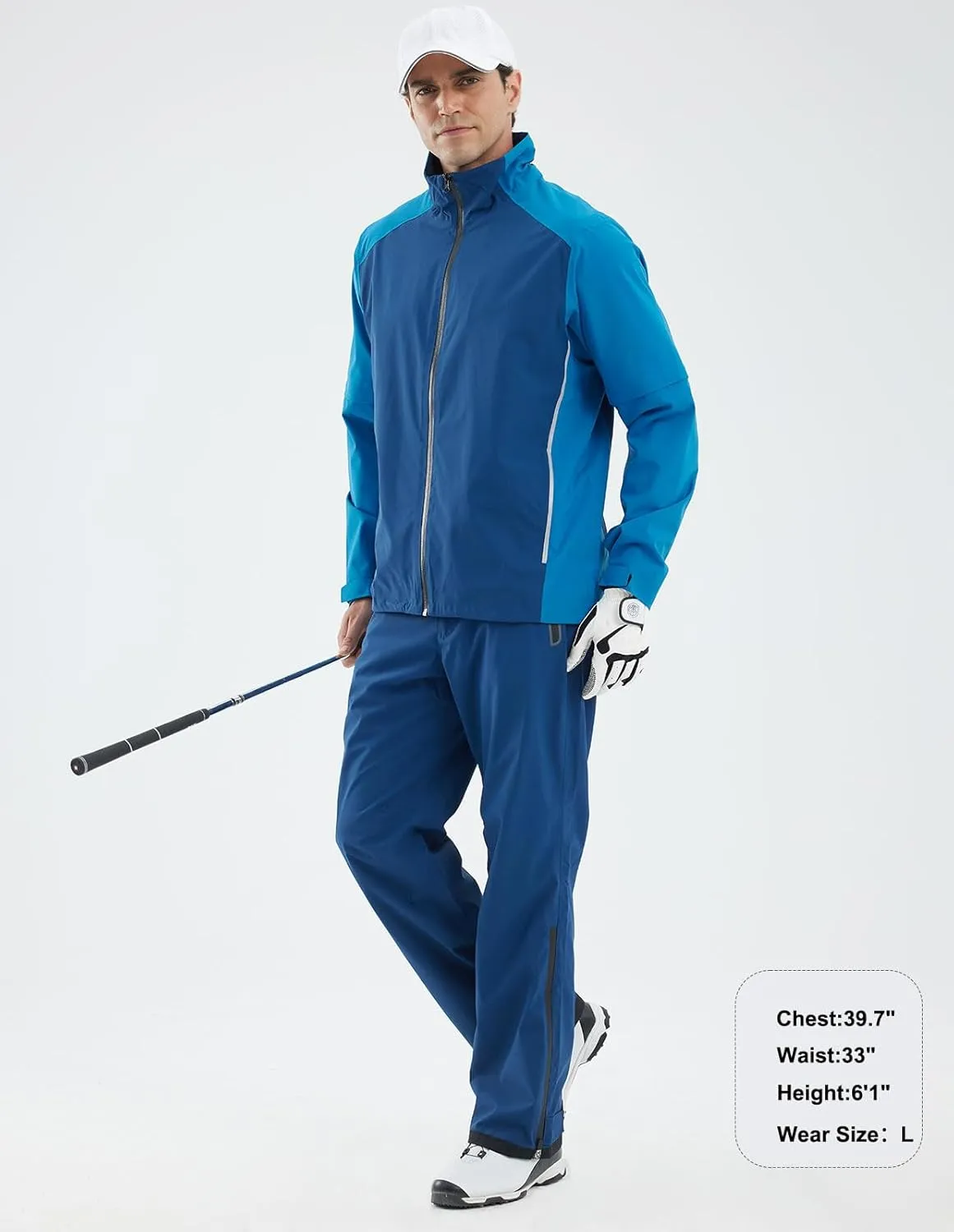 Men's Golf Pants Waterproof Comfort-Fit Rain Pants Lightweight Breathable Hiking Pants with Pockets