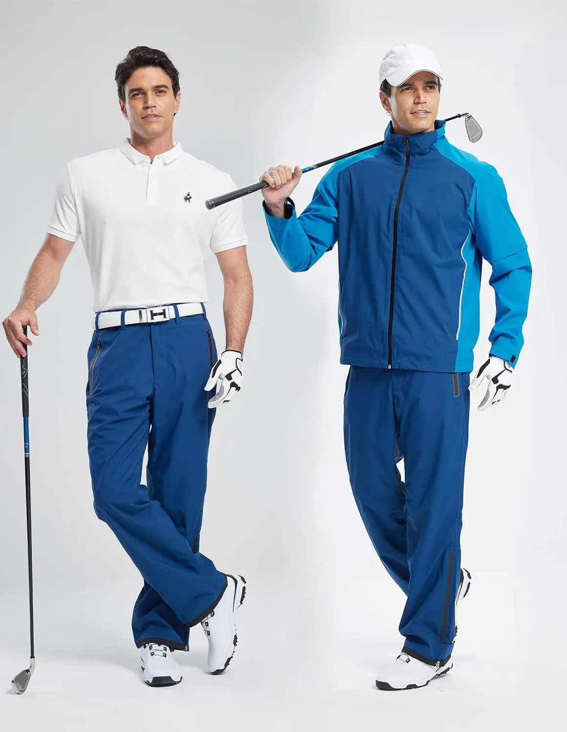 Men's Golf Pants Waterproof Comfort-Fit Rain Pants Lightweight Breathable Hiking Pants with Pockets