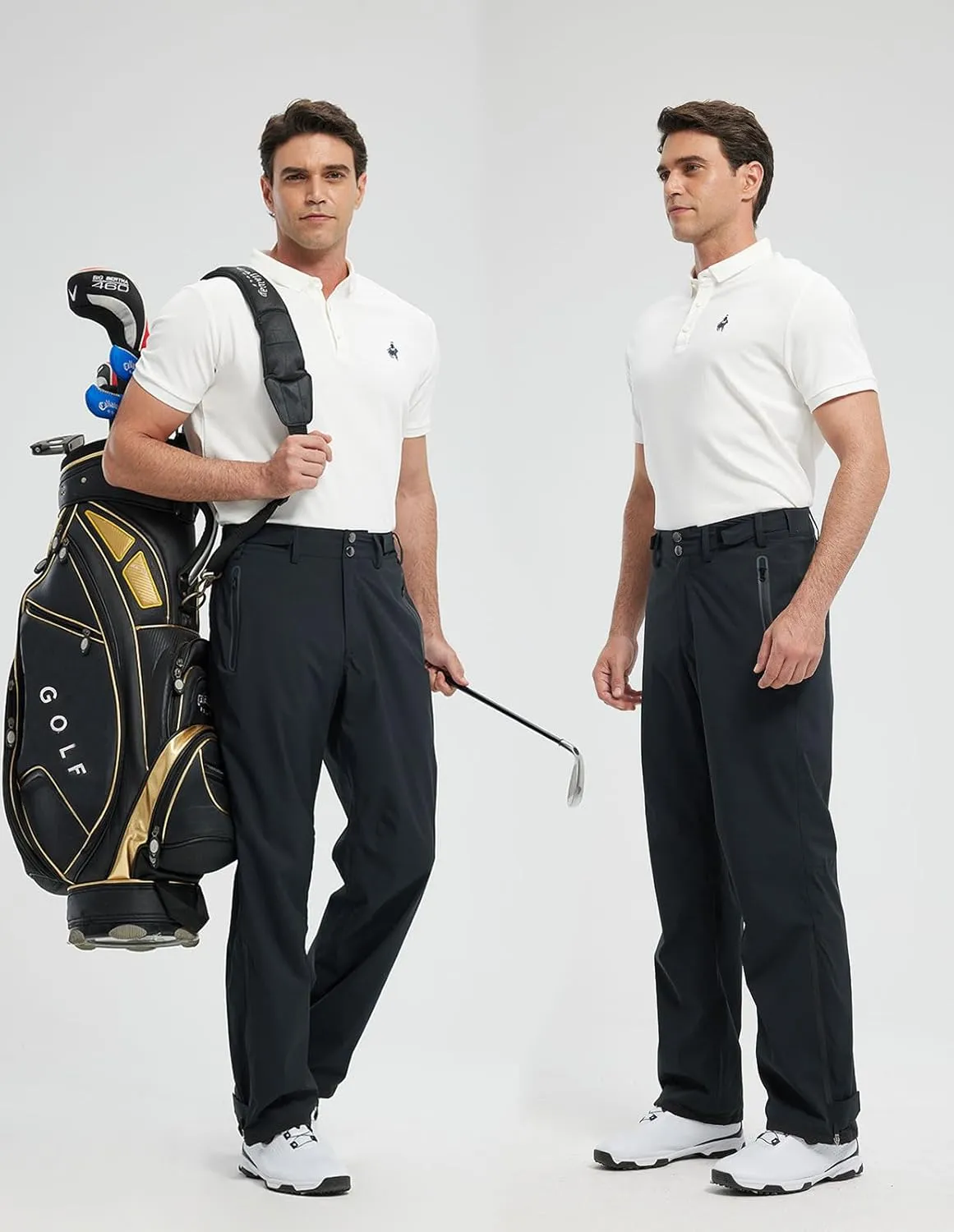 Men's Golf Pants Waterproof Comfort-Fit Rain Pants Lightweight Breathable Hiking Pants with Pockets