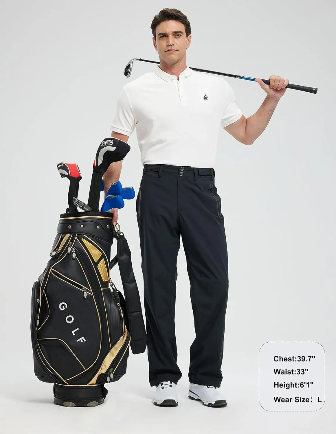 Men's Golf Pants Waterproof Comfort-Fit Rain Pants Lightweight Breathable Hiking Pants with Pockets