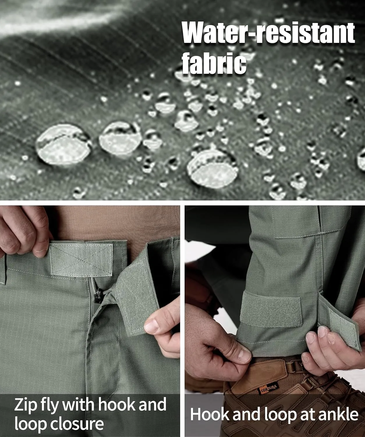 Men's Hiking Pants Water Resistant Tactical Pants Breathable Ripstop Work Cargo Pants with 10 Pockets