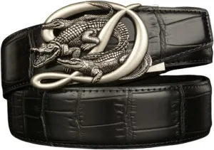 Men's Leather Alligator Pattern Ratchet Belts with Automatic Buckle Sliding Engraved 3 Crocodile for Business Dress