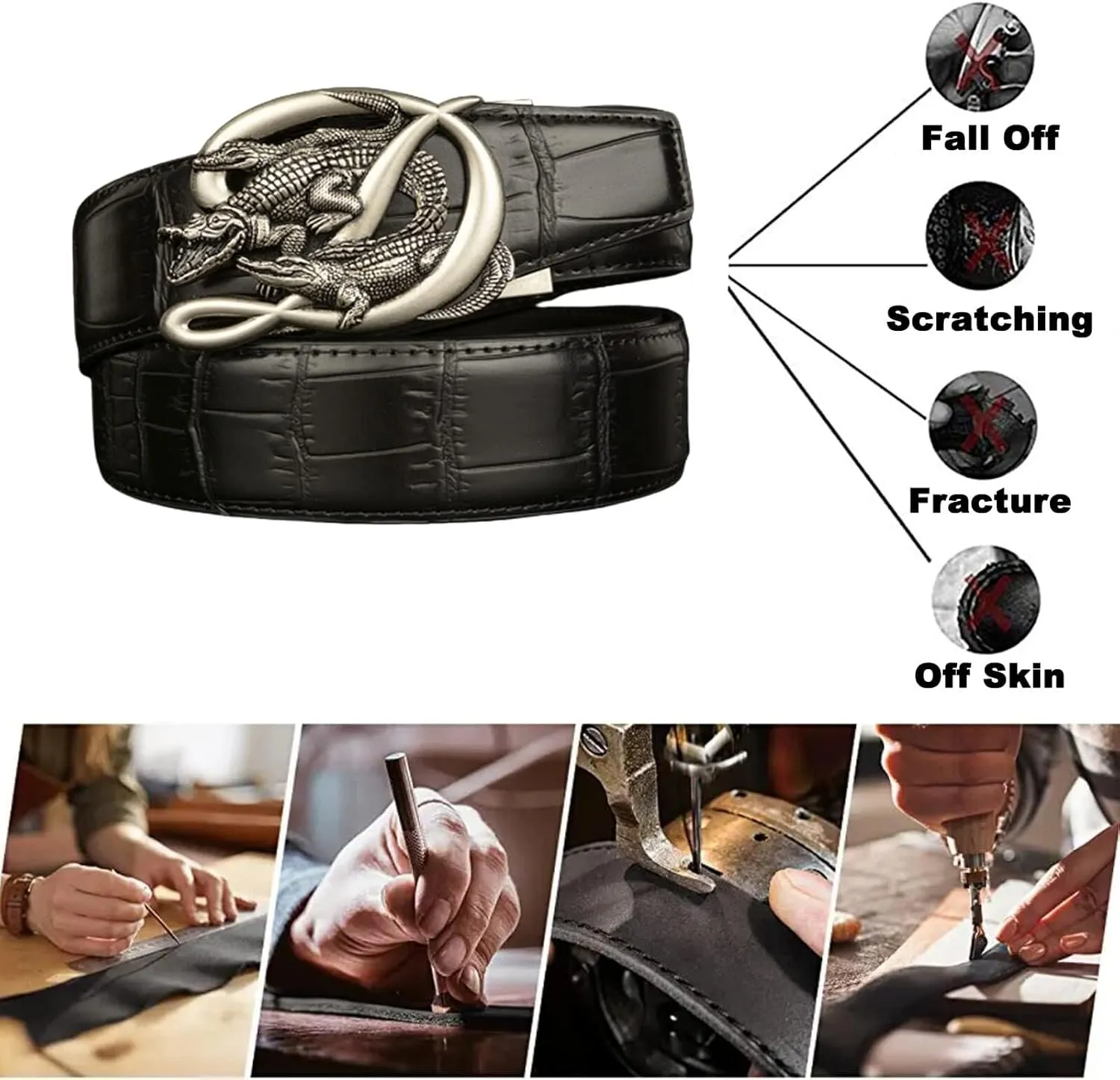 Men's Leather Alligator Pattern Ratchet Belts with Automatic Buckle Sliding Engraved 3 Crocodile for Business Dress