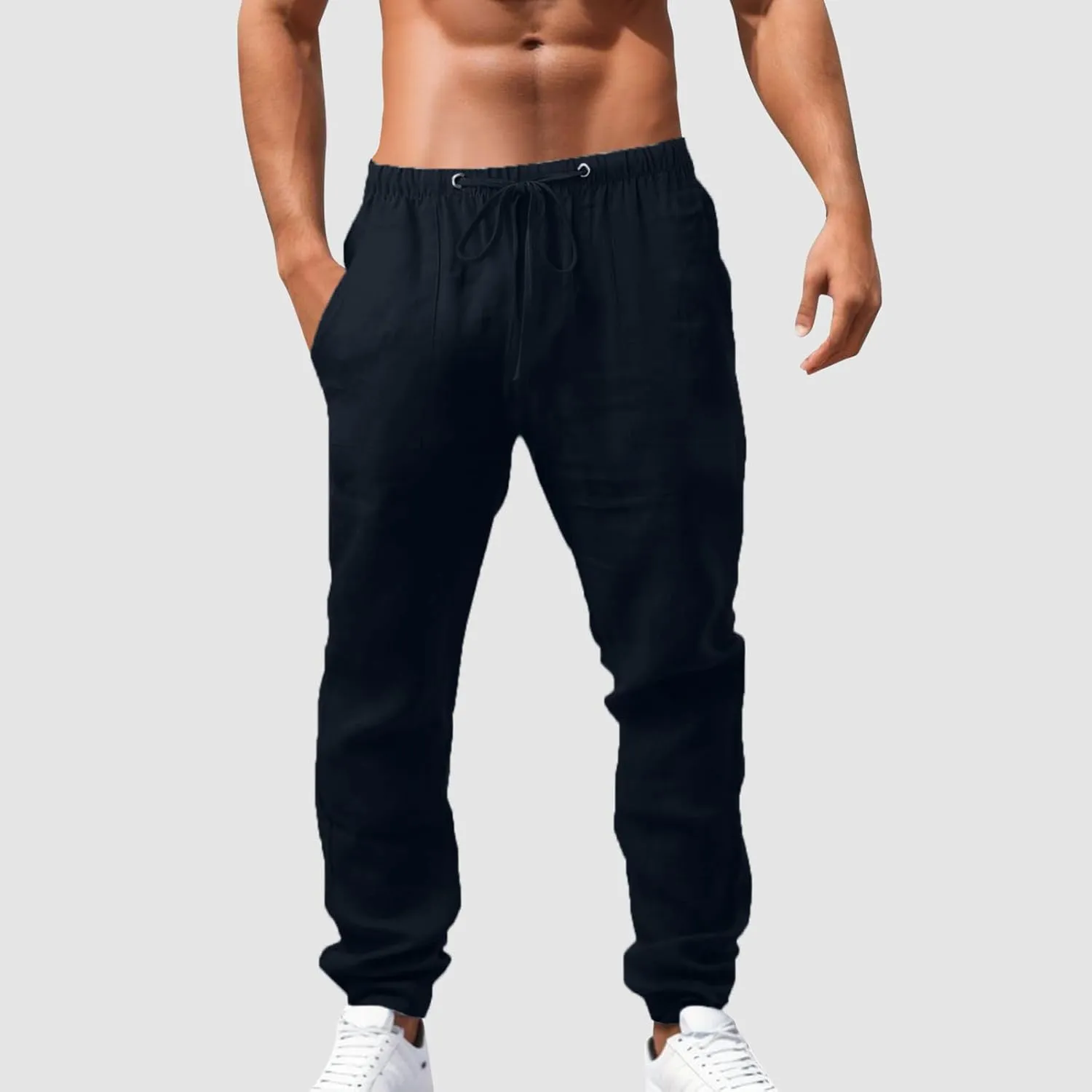 Men's Lightweight Casual Linen Pants 2024 Summer Breathable Joggers Tactical Pants Hiking Outdoor Trousers