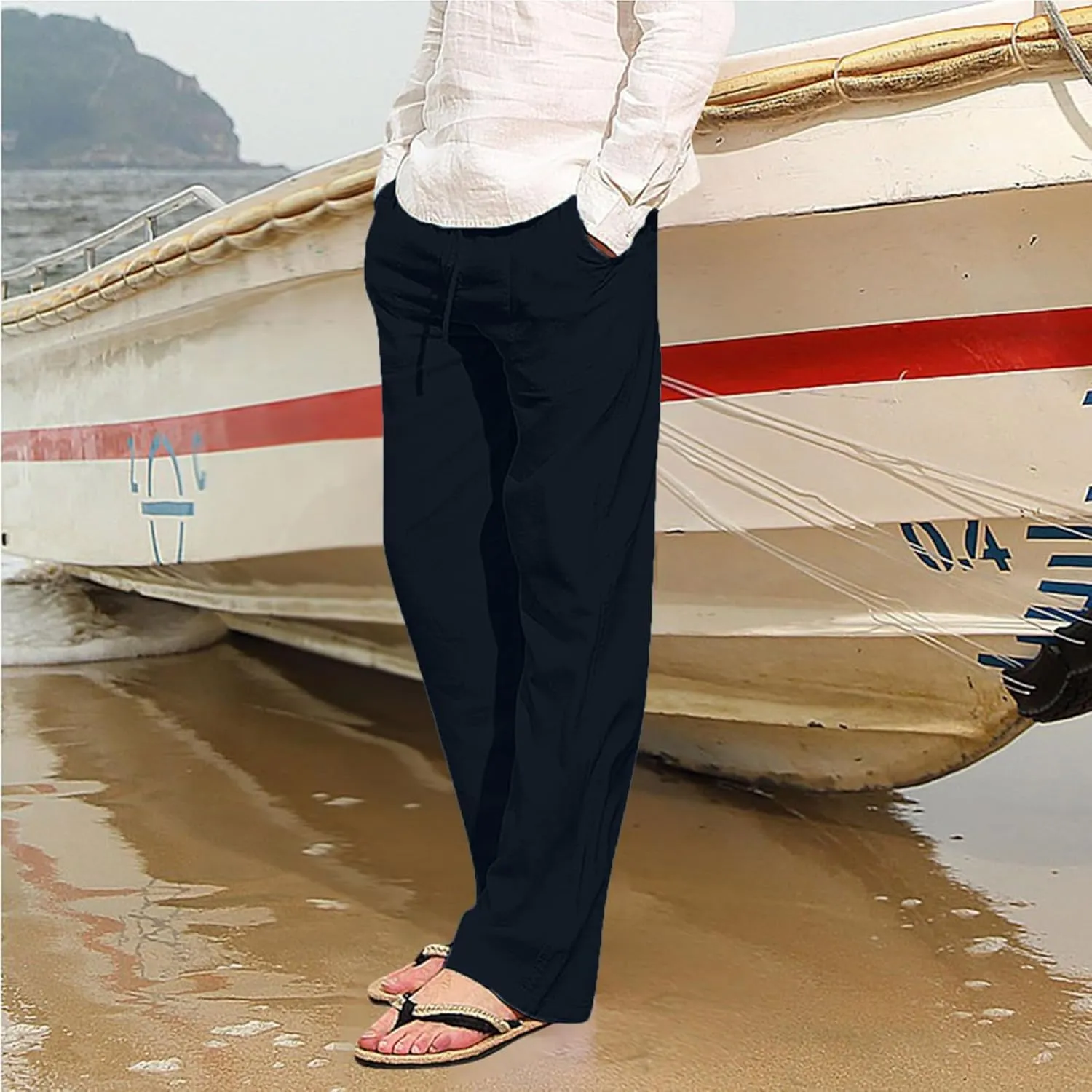 Men's Lightweight Casual Linen Pants 2024 Summer Breathable Joggers Tactical Pants Hiking Outdoor Trousers