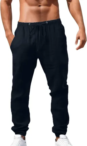 Men's Lightweight Casual Linen Pants 2024 Summer Breathable Joggers Tactical Pants Hiking Outdoor Trousers