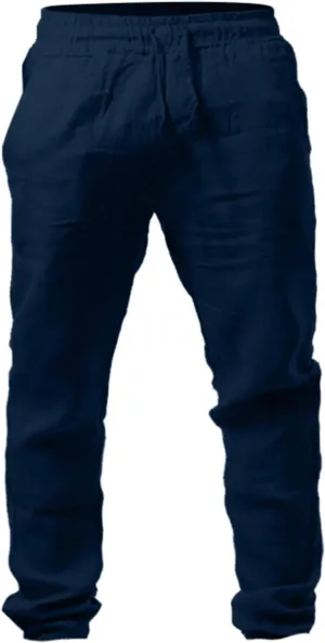 Men's Linen Pants Casual Pants Summer Beach Trousers Drawstring Yoga Pants Loose Fit Elastic Waist Pants
