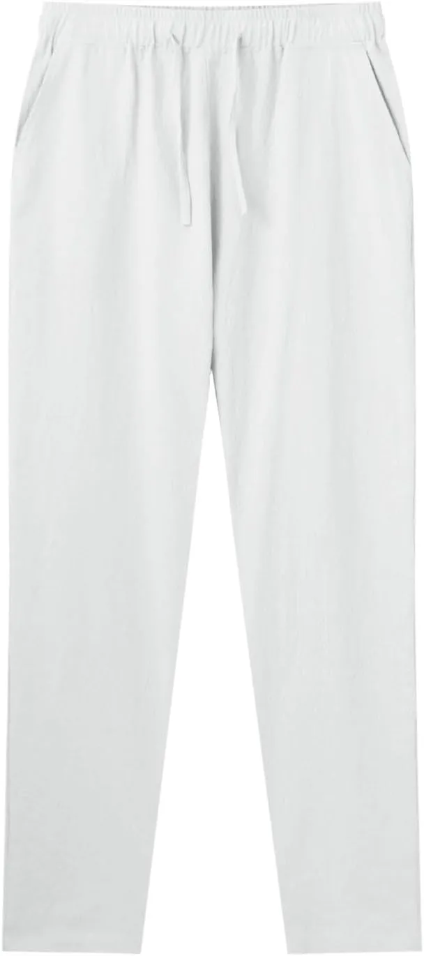 Mens Linen Pants, Lightweight Drawstring Elastic Waist Casual Fitting Trousers, Solid Color Breathable Pants