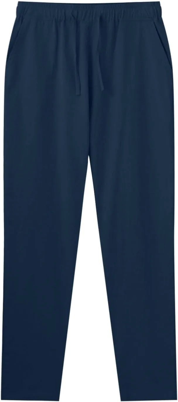 Mens Linen Pants, Lightweight Drawstring Elastic Waist Casual Fitting Trousers, Solid Color Breathable Pants