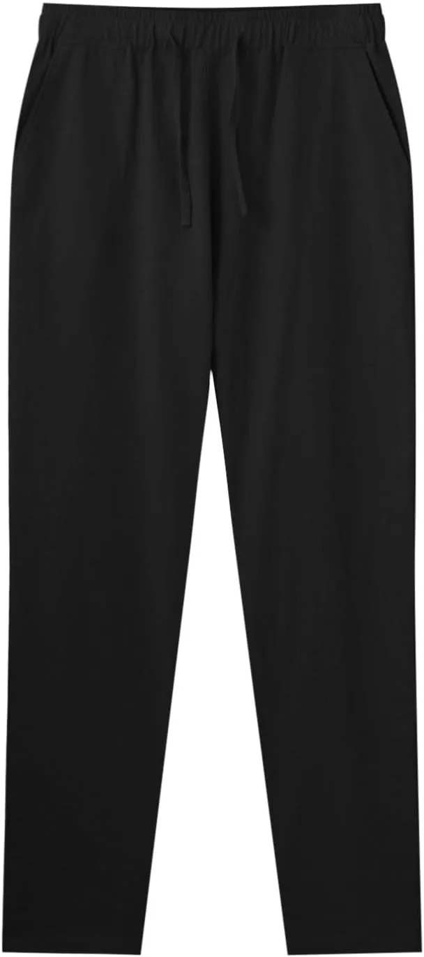 Mens Linen Pants, Lightweight Drawstring Elastic Waist Casual Fitting Trousers, Solid Color Breathable Pants