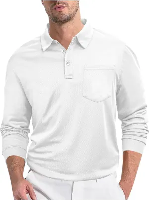 Mens Long Sleeve Polo Shirts Jersey Golf Shirt UPF 50  Quick Dry Button Casual Work Outdoor Lightweight Stylish Top